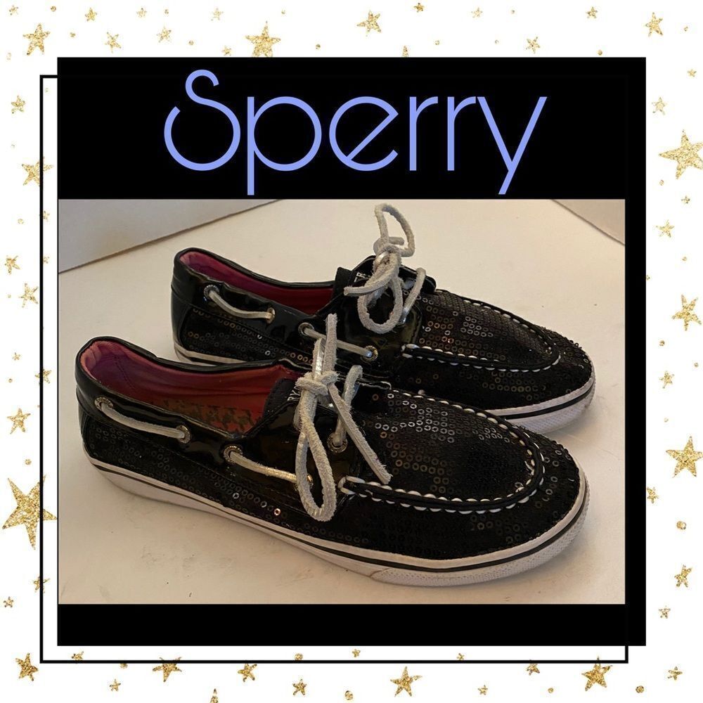 Sperry Top-Sider Black Glitter Sequin Loafers 4 4M